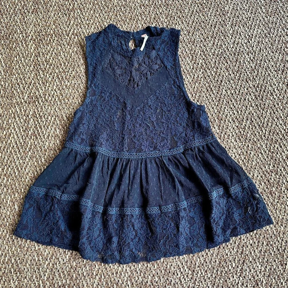 Free People Black Lace Whimsigoth High Neck Top in Size X-Small